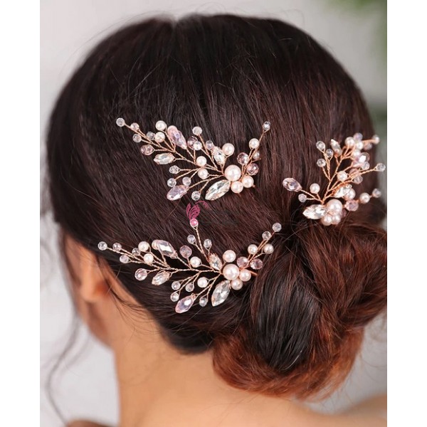 Ac metalic pentru par ACM005DD Bronz cu cristale din sticla